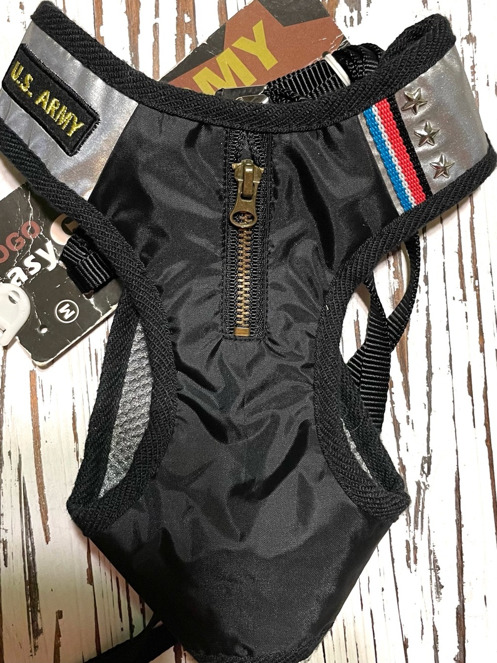 U.S. Army Black Dog Harness  Stripe with leash included.Medium
